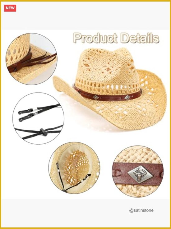 Straw Cowboy Hat with Shapeable Brim Adjustable main image 4